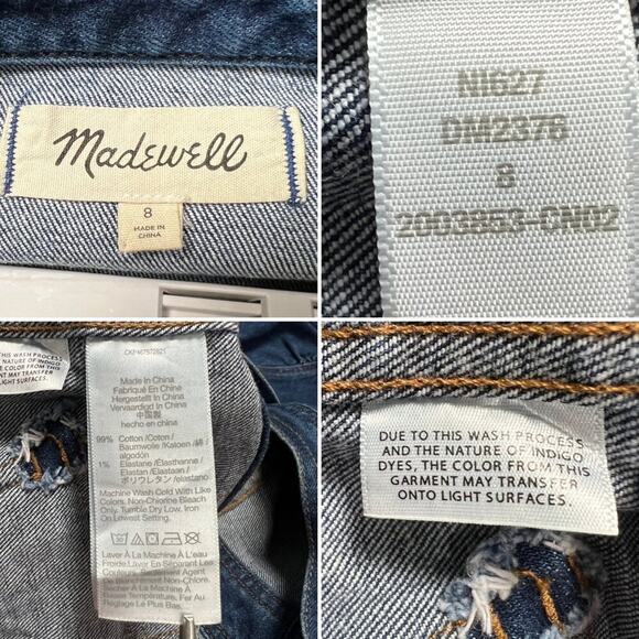 Madewell Denim Long Sleeve Jumpsuit SIZE 8 Indigo Coveralls Cropped CUTOFF HEM - Picture 5 of 15